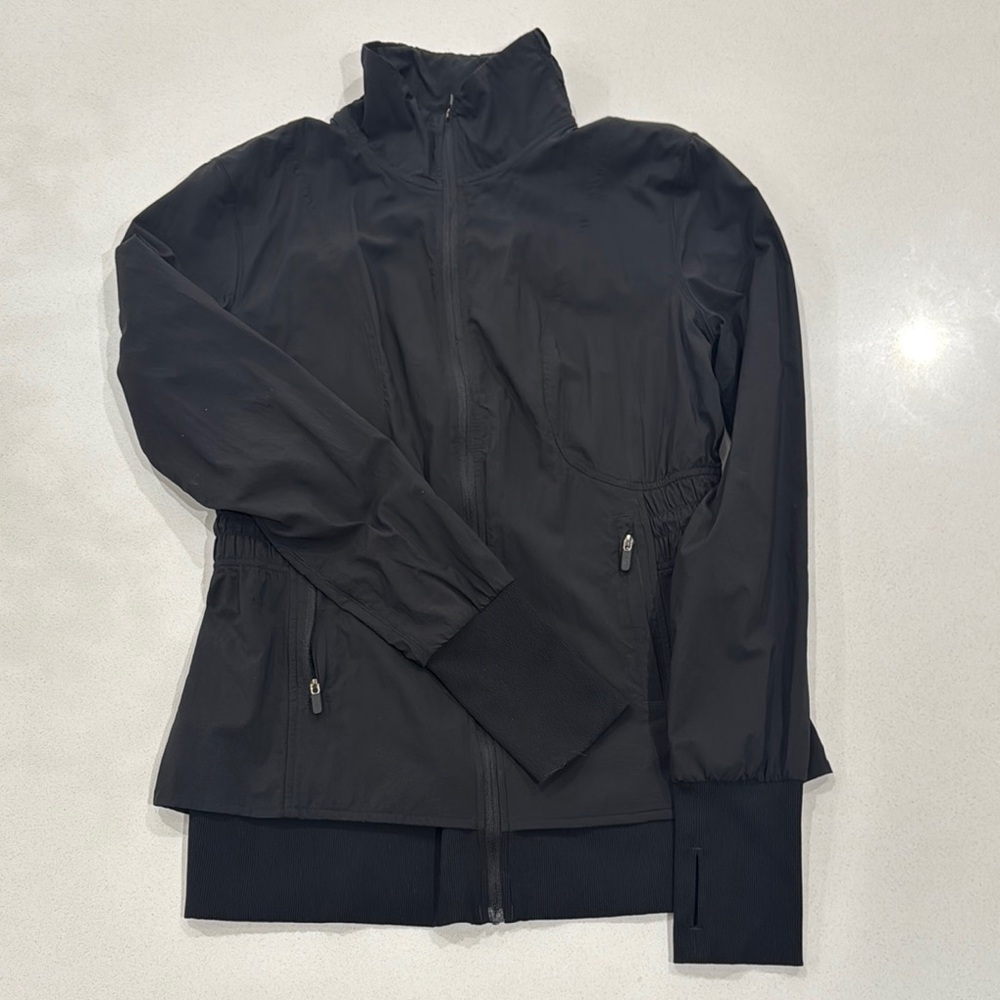 Black Utility Jacket with High Collar and Full-Length Zipper
